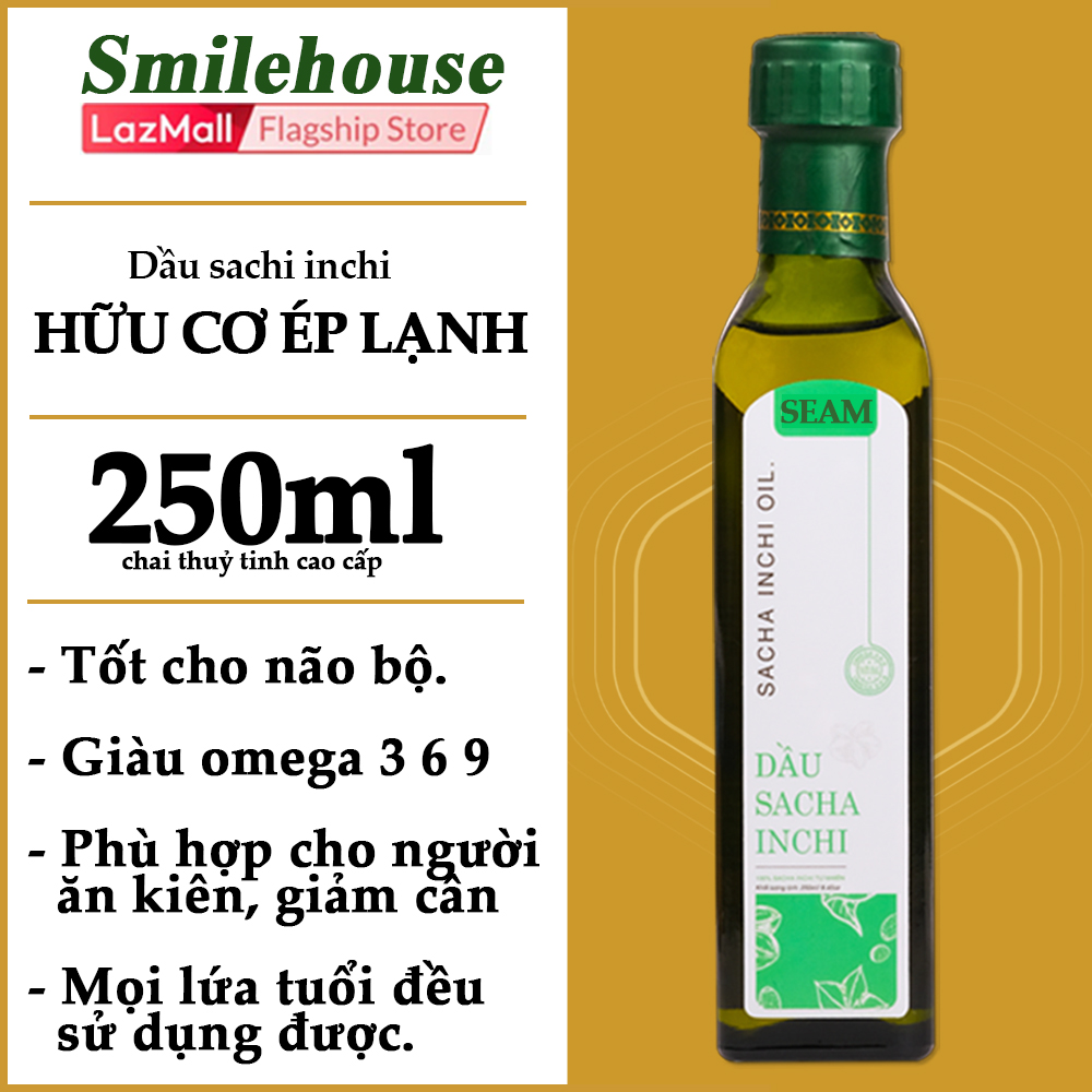 Dầu ăn hữu cơ sachi inchi ép lạnh 250ml tốt cho tim mạch và não bộ thương hiệu Smilehouse vua thực phẩm