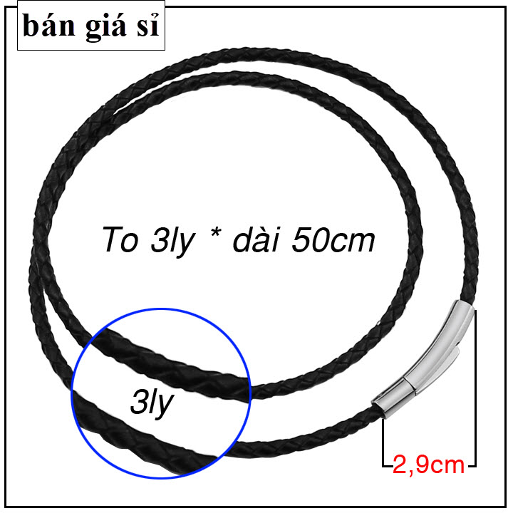 Dây chuyền da thật nam nữ khóa chốt inox cao cấp không mặt, không đen vĩnh viễn - 3mm / 4mm / 5mm