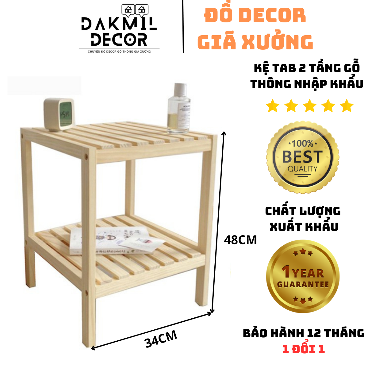 Kệ tab đầu giường 2 tầng - gỗ thông nhập khẩu