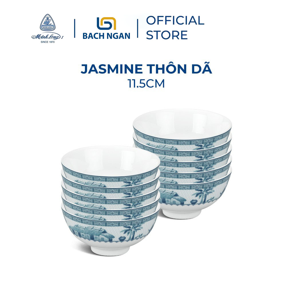 Bộ 10 Chén sứ cao cấp Minh Long 11.5 cm Jasmine Thôn Dã dùng ăn cơm trong gia đình, đãi khách hay tặng người thân