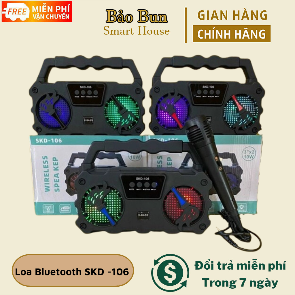 Loa bluetooth hát karaoke skd -106 nghe nhạc cực đã âm bass cực mạnh loa bluetooth mini