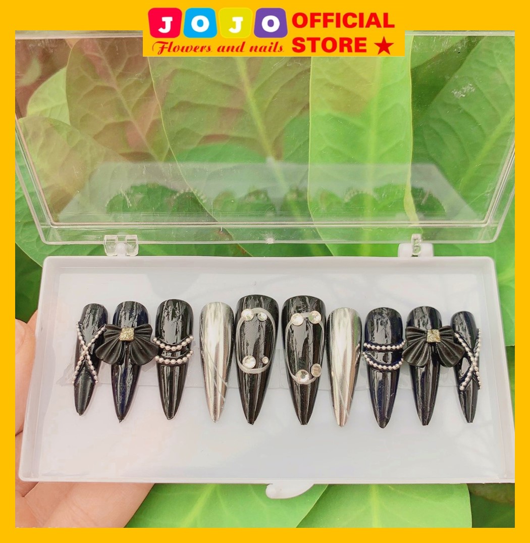 Set 24 móng giả,Nailbox thiết kế trắng đính đá,đính charm tiểu thư đẹp sang chảnh PP38