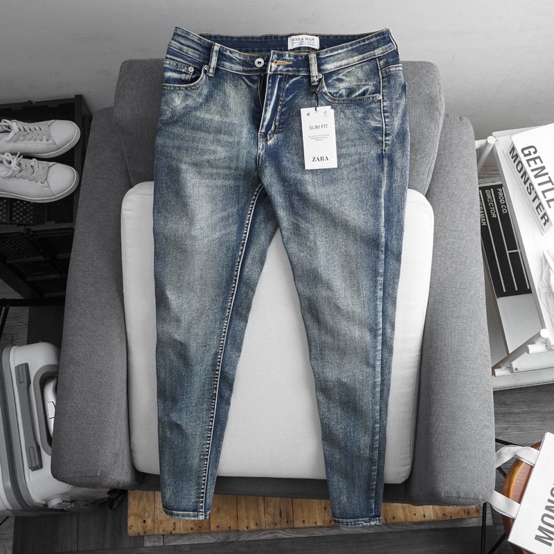 Quần Jean Nam Xanh Rêu Hàng Hiệu xuất dư xịn chất bò co giãn ống ôm vừa chân