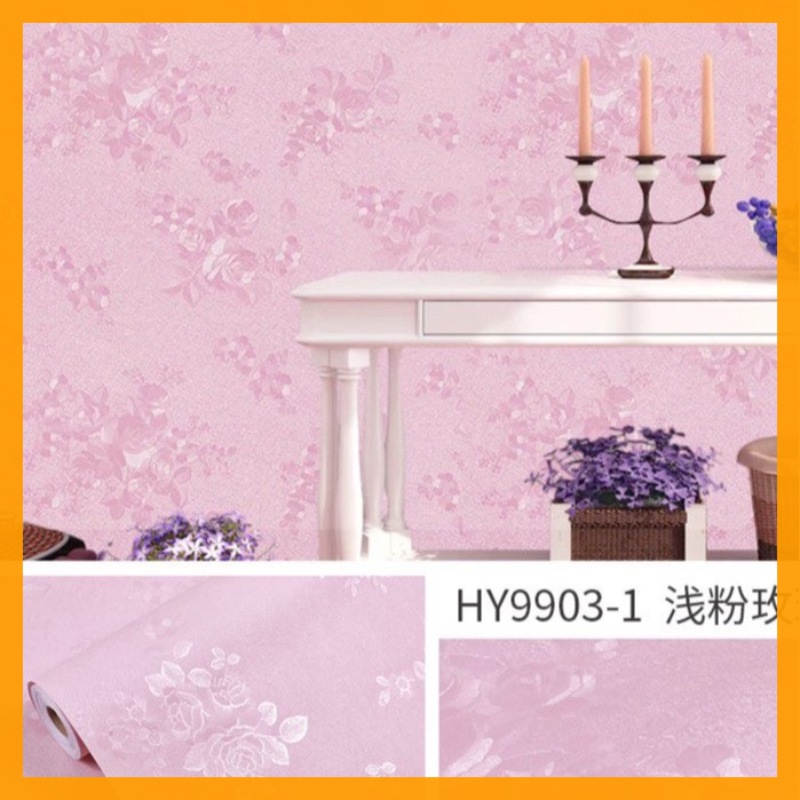 10m giấy dán tường sẵn keo hàn quốc hoa hồng vân nổi màu hồng 9903-1, (kt dài 10m x rộng 45cm / cuộn) decal dán tường trang trí phòng ngủ.