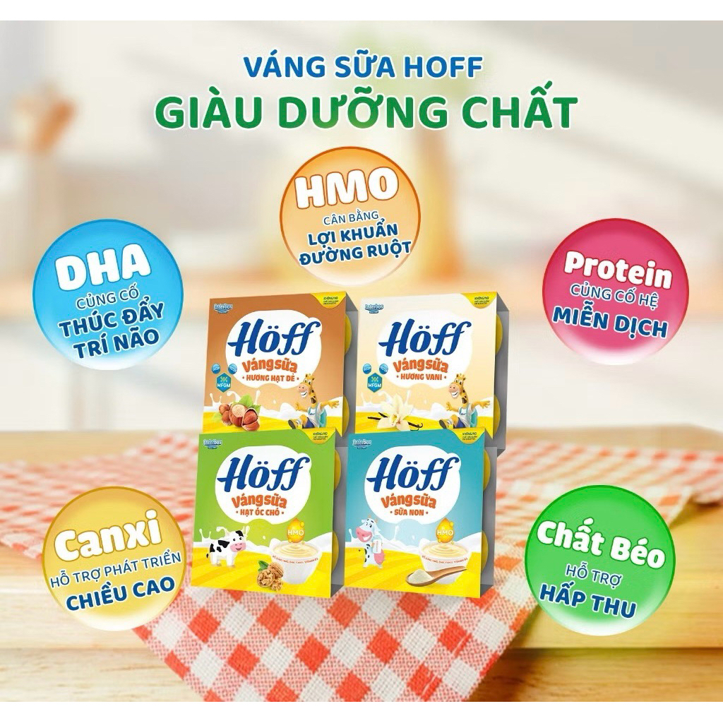 (Combo 6 lốc ) Váng sữa hoff 4 vị bổ sung canxi và chất béo tốt cho bé ăn dặm từ 6 tháng (24hộp x 55g)