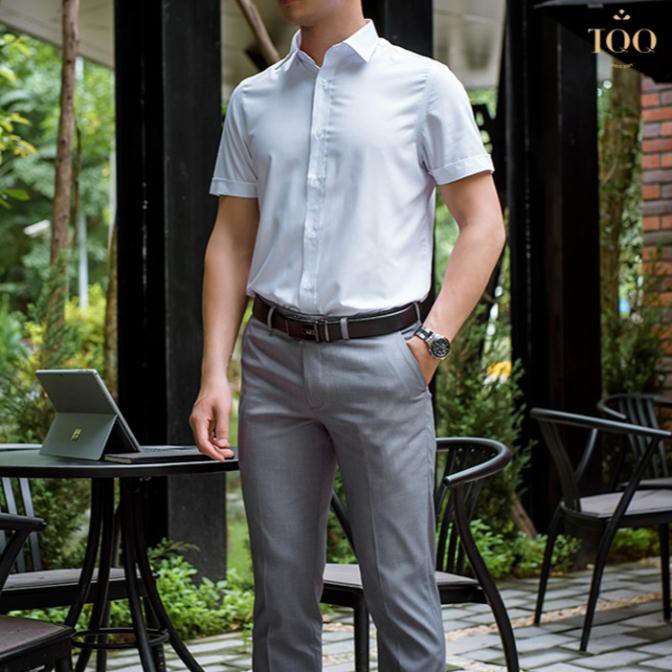 Áo sơ mi nam ngắn tay TQQ chất Bamboo dáng slimfit ôm nhẹ không nhăn M91CSC vạt bầu sơ vin