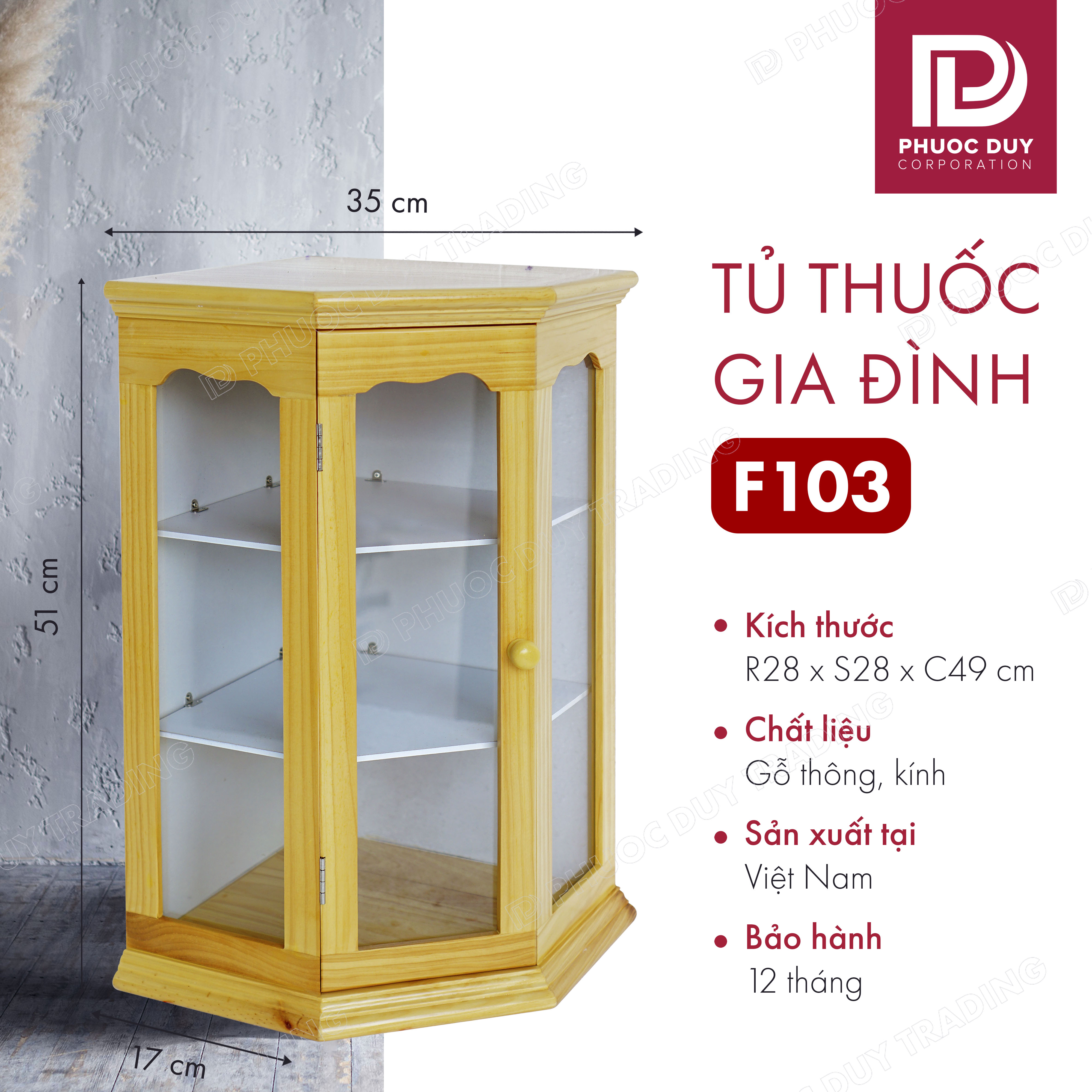 Tủ thuốc - Tủ y tế gia đình gỗ tự nhiên  F103