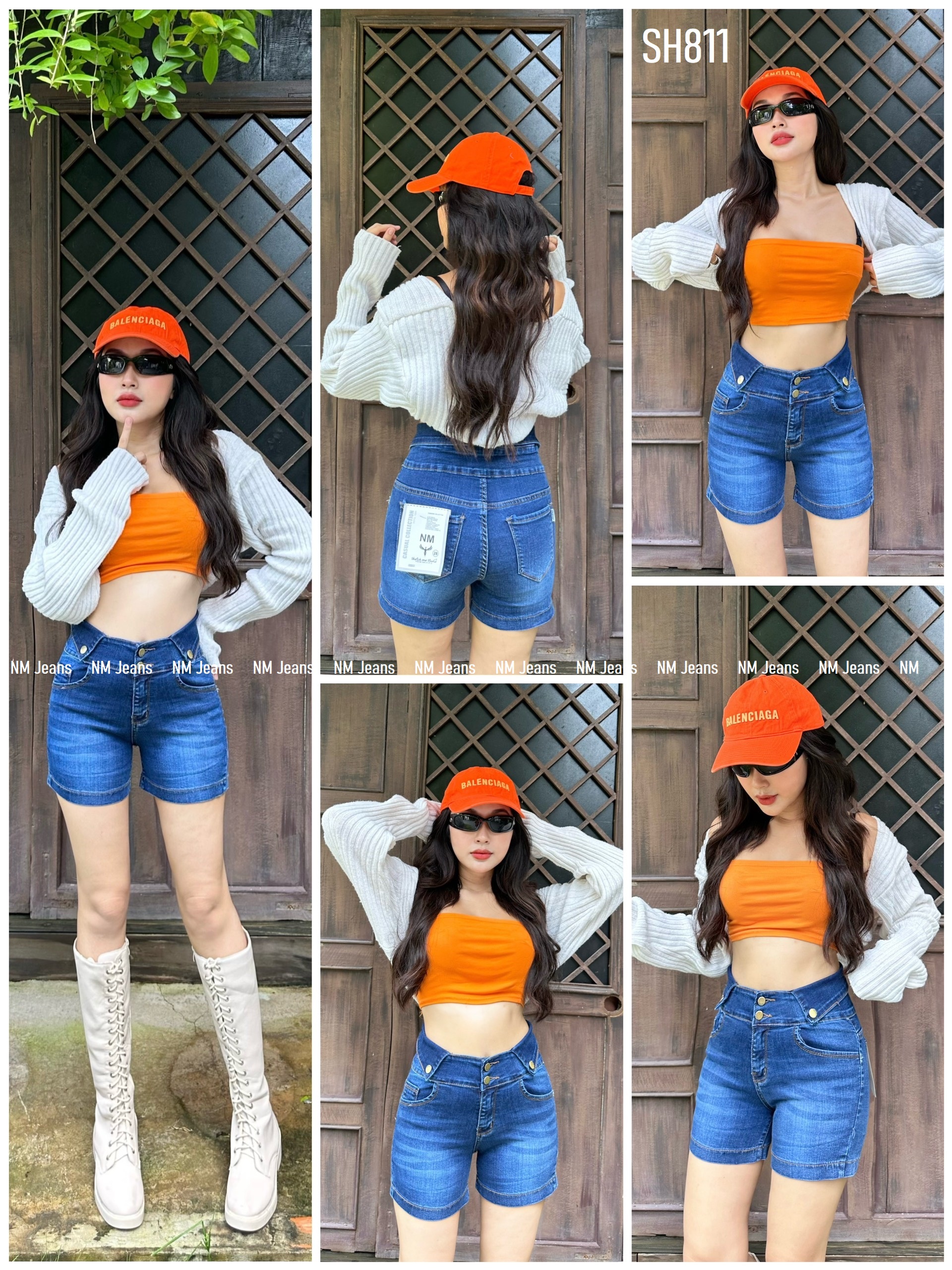 Quần jean nữ quần short đùi nữ lưng kiểu co giãn SH811
