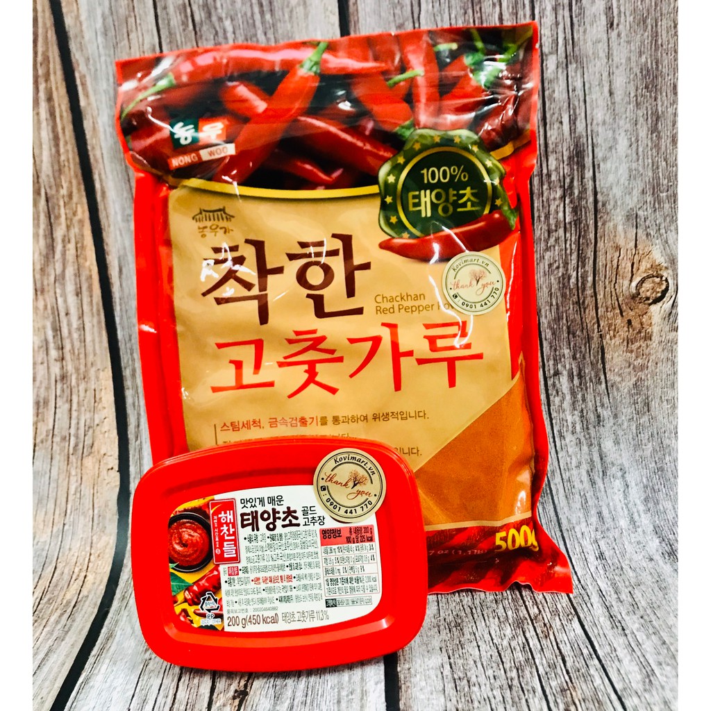 Combo 500G ớt bột mịn Hàn Quốc kèm hộp tương ớt Gochujang Hàn Quốc 200G
