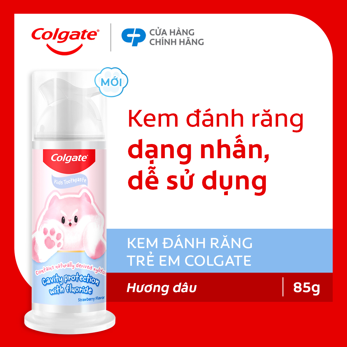 Kem đánh răng Colgate cho trẻ em Fluffy hương dâu, dạng nhấn dễ sử dụng 85g
