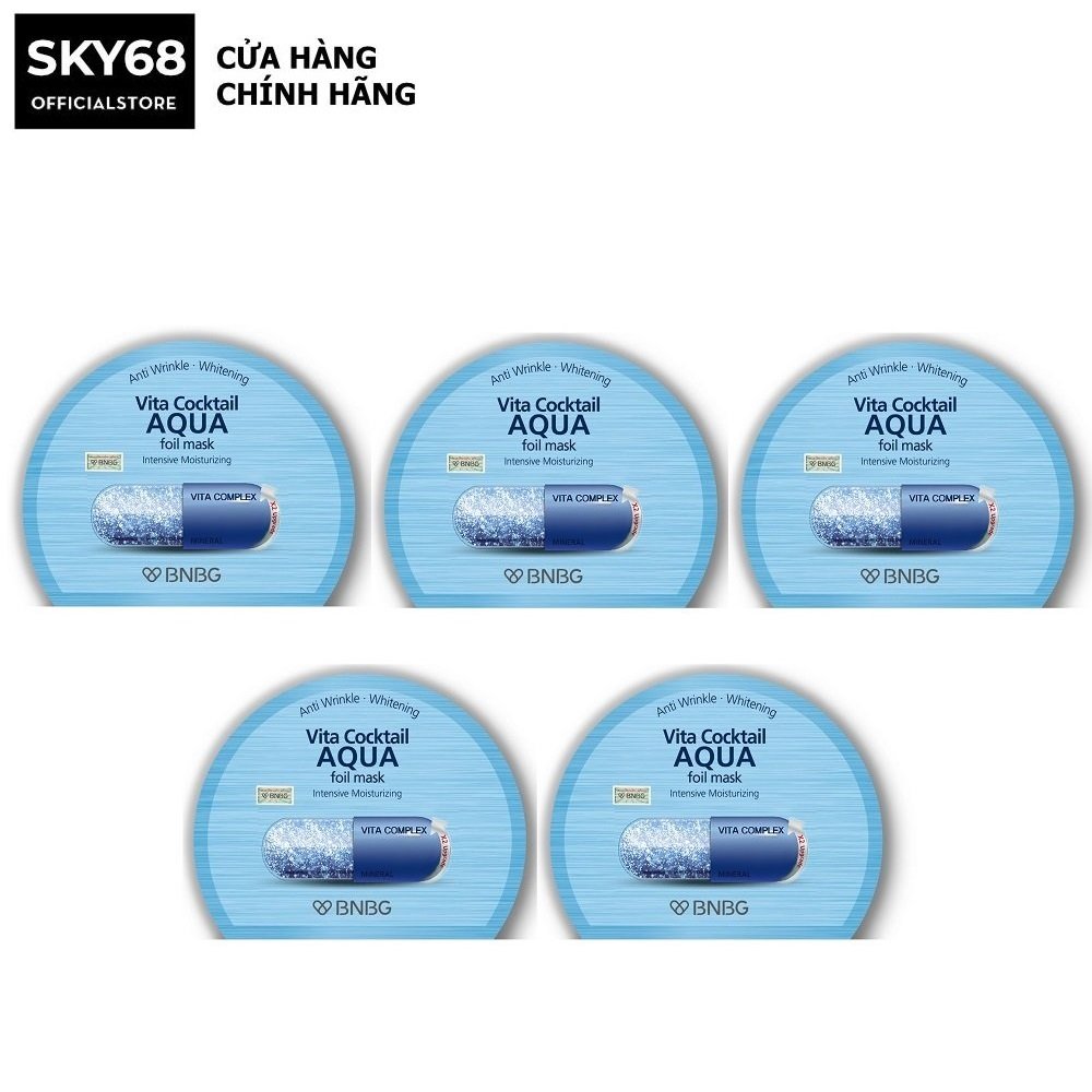 Combo 5 Mặt nạ cấp nước dưỡng da ẩm mượt, săn chắc BNBG Vita Cocktail Aqua Foil Mask - Intensive Moisturizing 30ml x 5