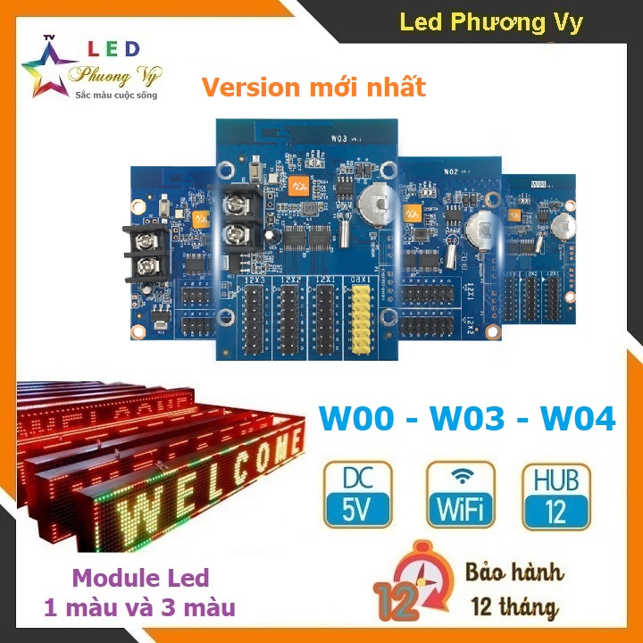 Card Led ma trận HD W00, W2, W3, W04 Wifi phiên bản mới - Điều khiển module LED 1 màu, 3 màu