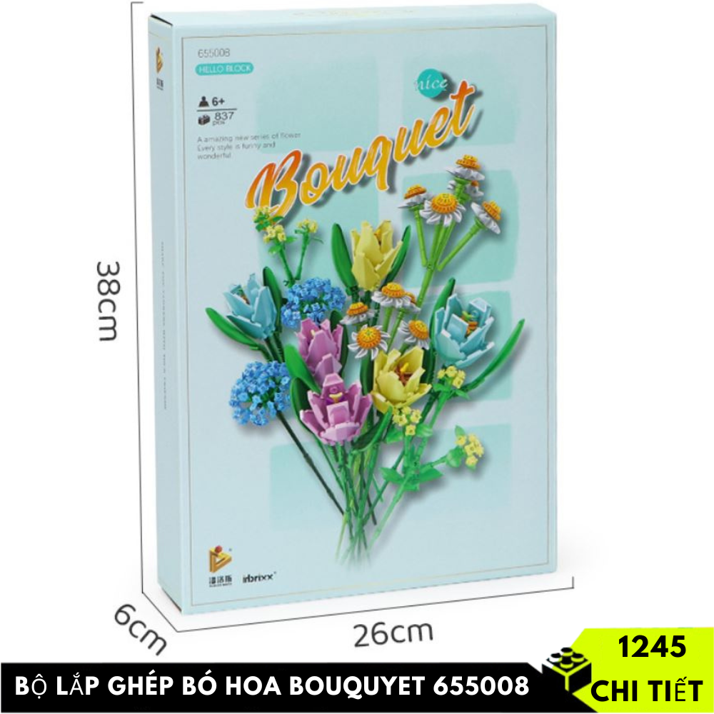 Đồ chơi xếp hình bó hoa trắng, xanh, đỏ non lego xếp hình bouquet 655001, 655002 655007, 655008