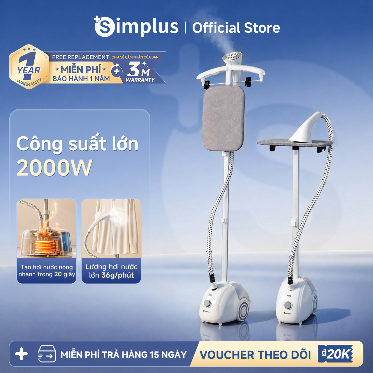 Simplus Vertical Steam Iron - 1800W Steam Iron - 1 Year Warranty 1 for 1 Exchange - Gtjh014