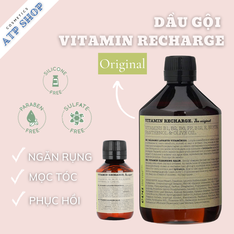 Dầu Gội Ngăn Ngừa Rụng Tóc Và Phục Hồi Hư Tổn Vitamin Recharge The Original, Gội Xả 2 trong 1, Không Chứa Silicon