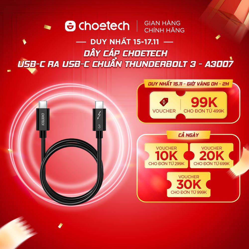 Dây cáp choetech usb-c ra usb-c chuẩn thunderbolt 3 - a3007 dùng được cho tất cả các sản phẩm di động/ipad/macbook