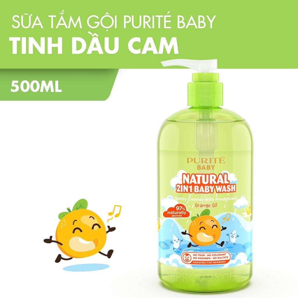 Sữa tắm gội cho bé PURITÉ Baby Tinh dầu Cam 500ml