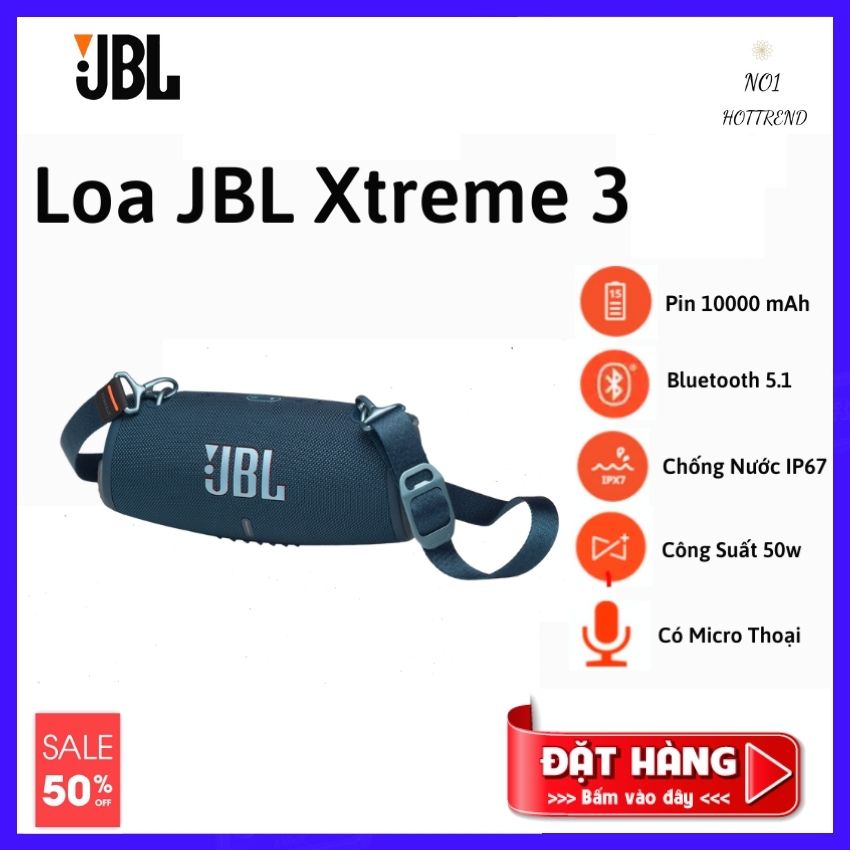 [ RẺ VÔ ĐỊCH ] Loa Bluetooth Mini Bass Mạnh  JBL  Xtreme 3 - Công suất lớn , Thiết Kế Có Móc Treo Hầm Hố, Chống Bụi Nước IP 67 , Chơi Nhạc Trong 15 Giờ Liên tục, Hỗ trợ Bluetooth 5.1, BH 5 Năm. Lỗi 1 Đổi 1.