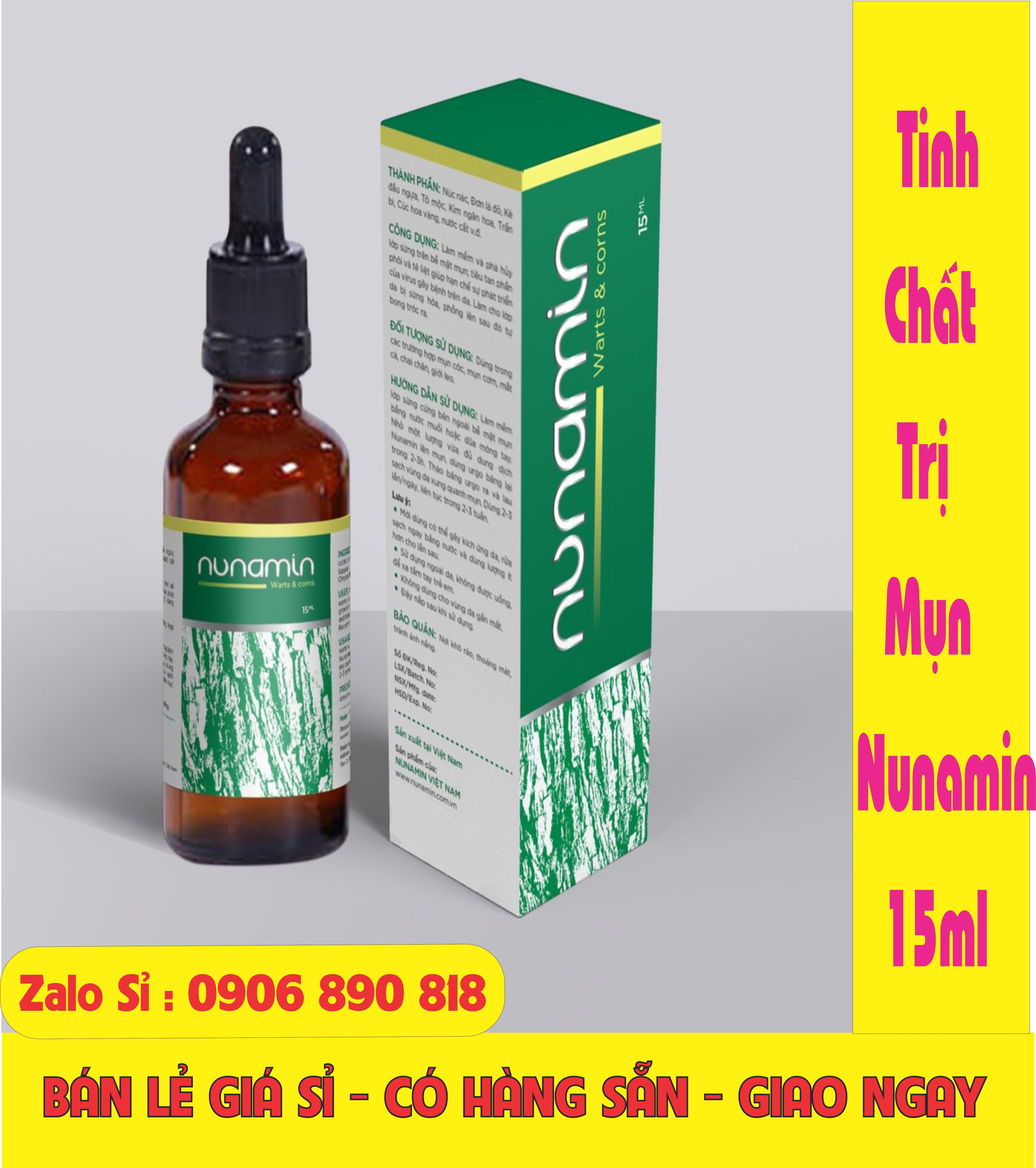 Nunamin Warts & Corns 15ml - Chuyên dùng cho Mụn Cóc, Mụn Cơm, Mụn Thịt, Mắt Cá, Chai Chân...(Hàng chính hãng)