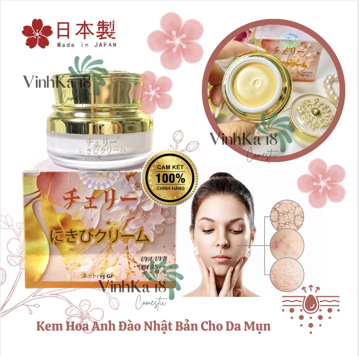 Kem hoa anh đào chăm sóc da mụn và sau mụn nhật bản chính hãng 15g