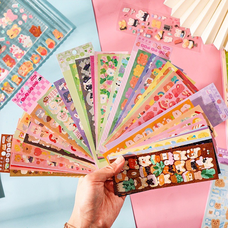 Miếng Dán Sticker Trang Trí Toploader Case Sổ Tay Lấp Lánh Laser Bling Bling Cartoon