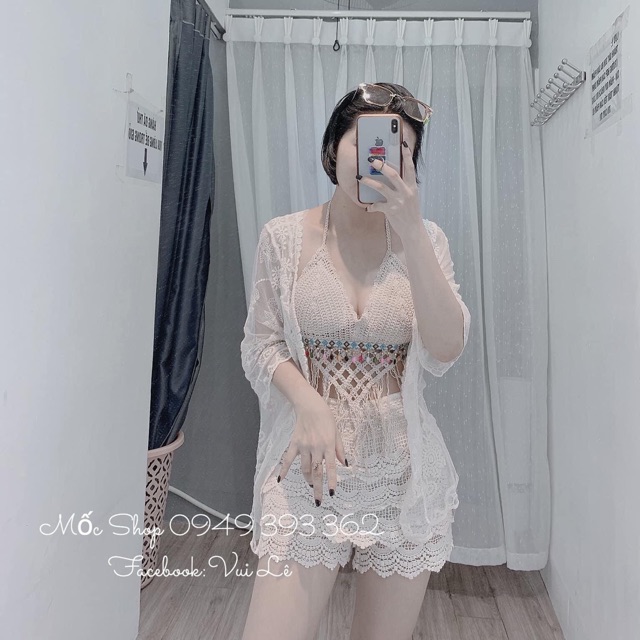 Set bikini len móc đi biển qc gồm 3 món