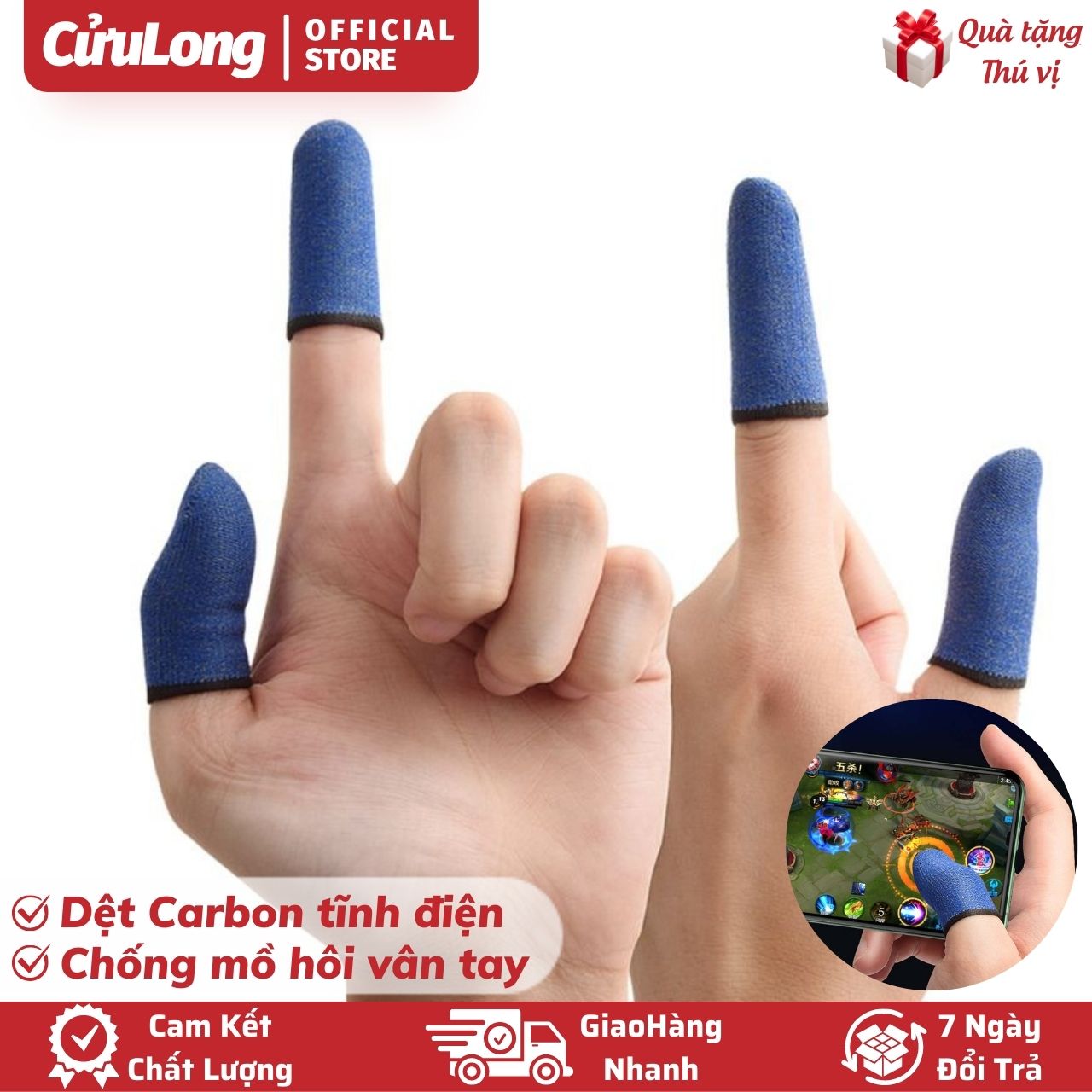 Bao Tay Chơi Game 2 Ngón Carbon Tĩnh Điện Chống Trơn Trượt Mồ Hôi Vân Tay Chơi pubg mượt mà găng tay bọc ngón tay vuốt điện thoại