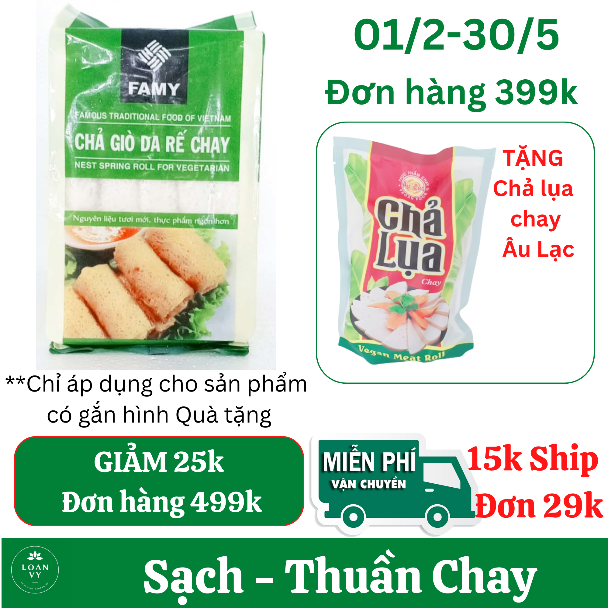 500g chả giò da rế chay famy 30 cuốn - thực phẩm chay loan vy + tặng chả lụa chay âu lạc đơn 399k