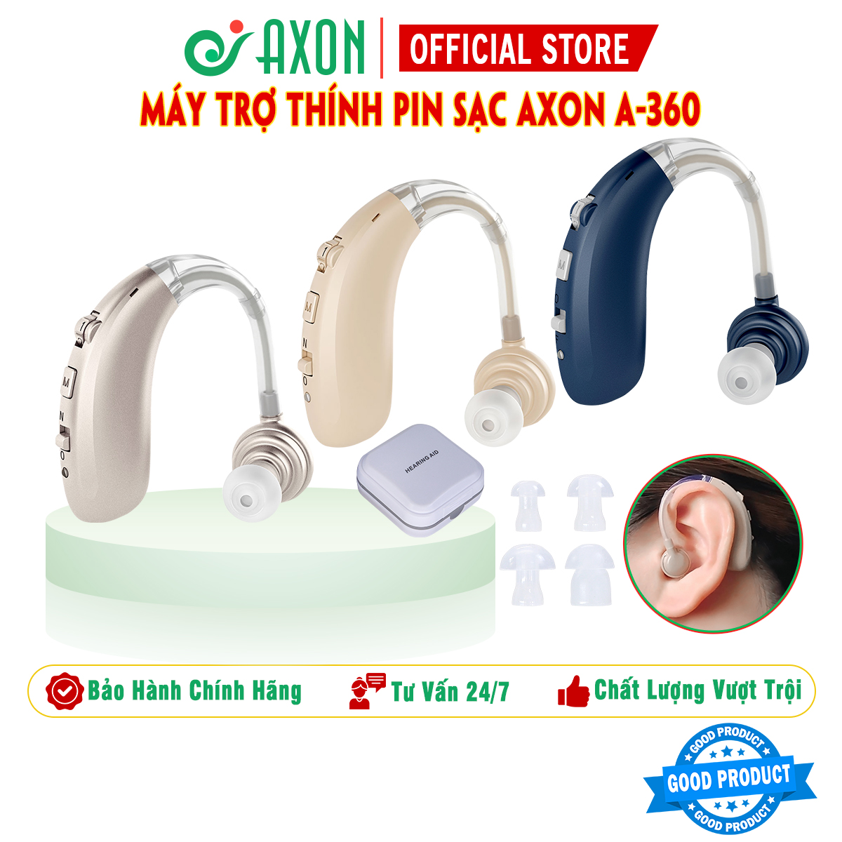 Máy trợ thính không dây Axon A-360 - Kết nối Bluetooth nghe nhạc, nghe điện thoại, chip thông minh