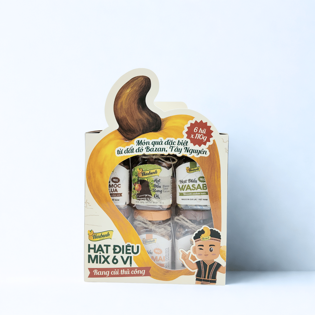 |Box 6| Hộp 6 hạt điều mix vị (điều tỏi ớt, điều phô mai, điều wasabi, điều cà phê, điều rang củi, điều rang mọc bóc lụa