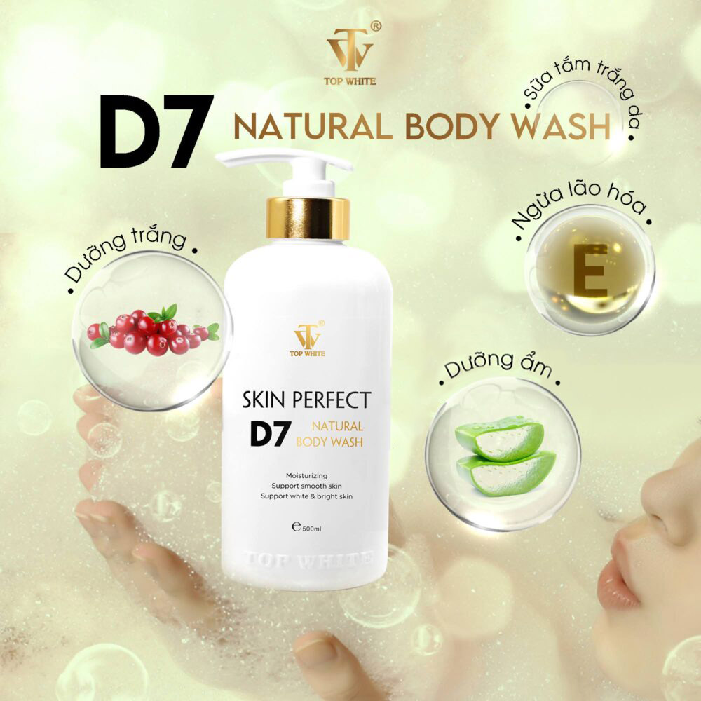 Sữa tắm trắng da Top White Skin Perfect D7 Natural Body Wash 3 trong 1 dưỡng ẩm ngăn ngừa lão hóa da