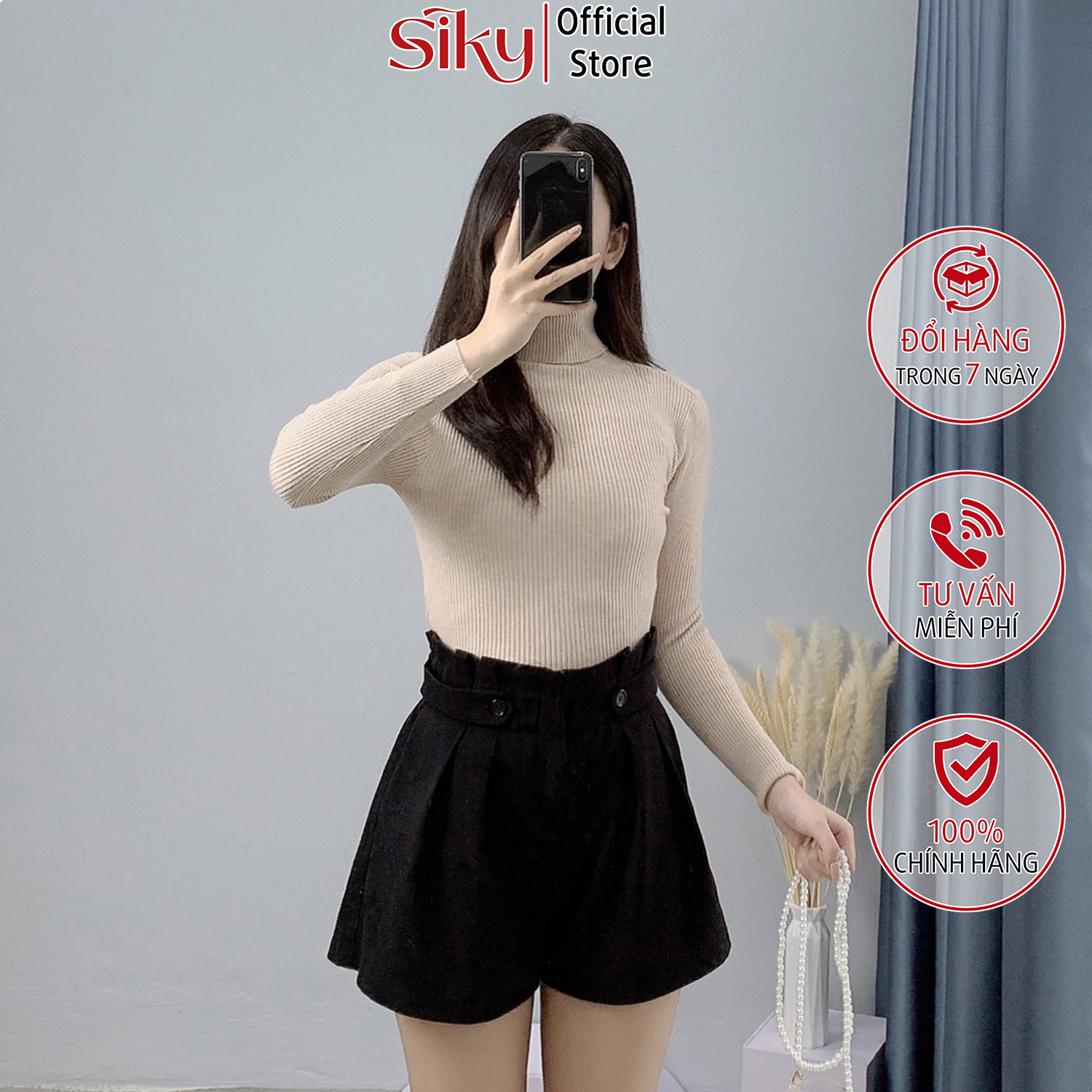 Áo len tăm cổ lọ nữ siky len cao cổ dài tay chất dày - al06