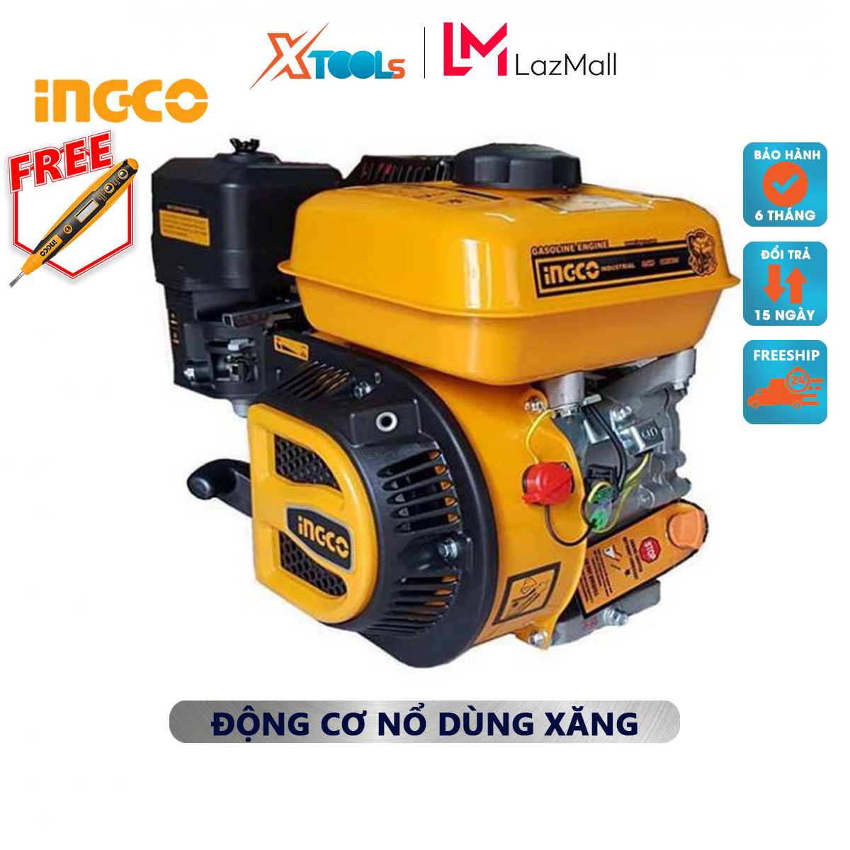 Động cơ nổ dùng xăng INGCO GEN1682-1 | máy nổ động cơ 4 thì OHV, đường kính trục 20mm, dung tích xi lanh 196ml phát điện, chỉnh lưu, hiệu chỉnh điện áp