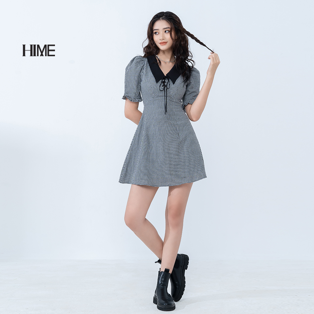 Váy kẻ hime thiết kế tay bồng h057
