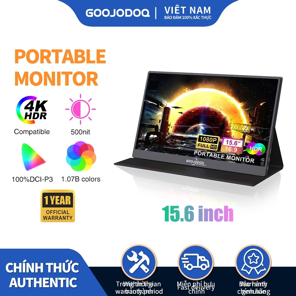 Màn hình di động GOOJODOQ 14inch portable monitor IPS 2.5K 1920*1080P FHD HDMI Đế Kéo Dài Loa Ps4 Điện Bảo hành chính hãng