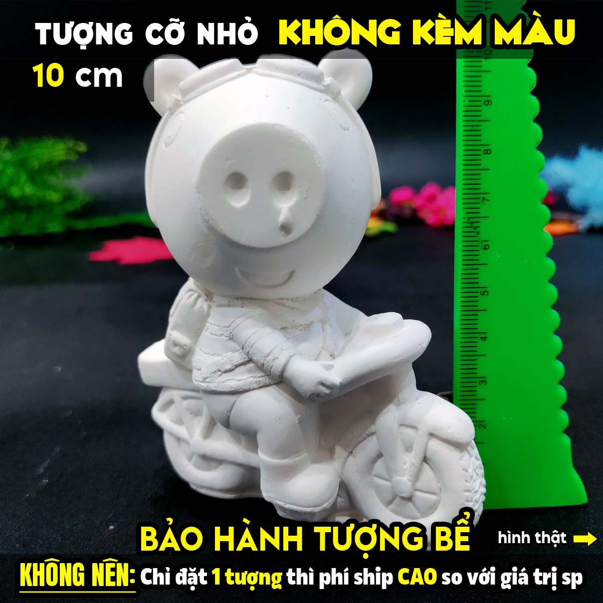 Tượng tô màu chọn mẫu, HEO PEPPA LÁI XE, size L, tượng thạch cao (không kèm màu), tô tượng