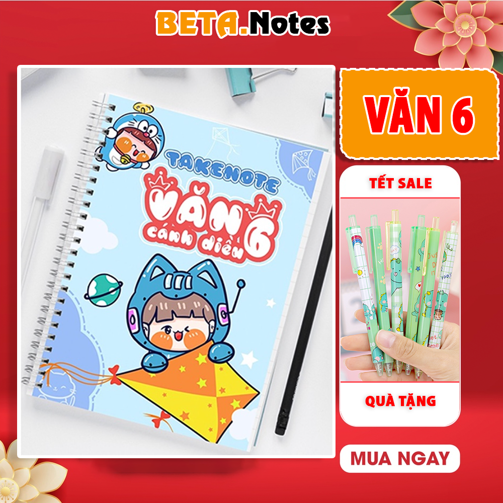 Sổ takenote văn 6 CÁNH DIỀU, sổ tay ghi chép văn 6, sổ lò xo bìa trong Beta, sổ còng đóng binder trang trí sticker beta