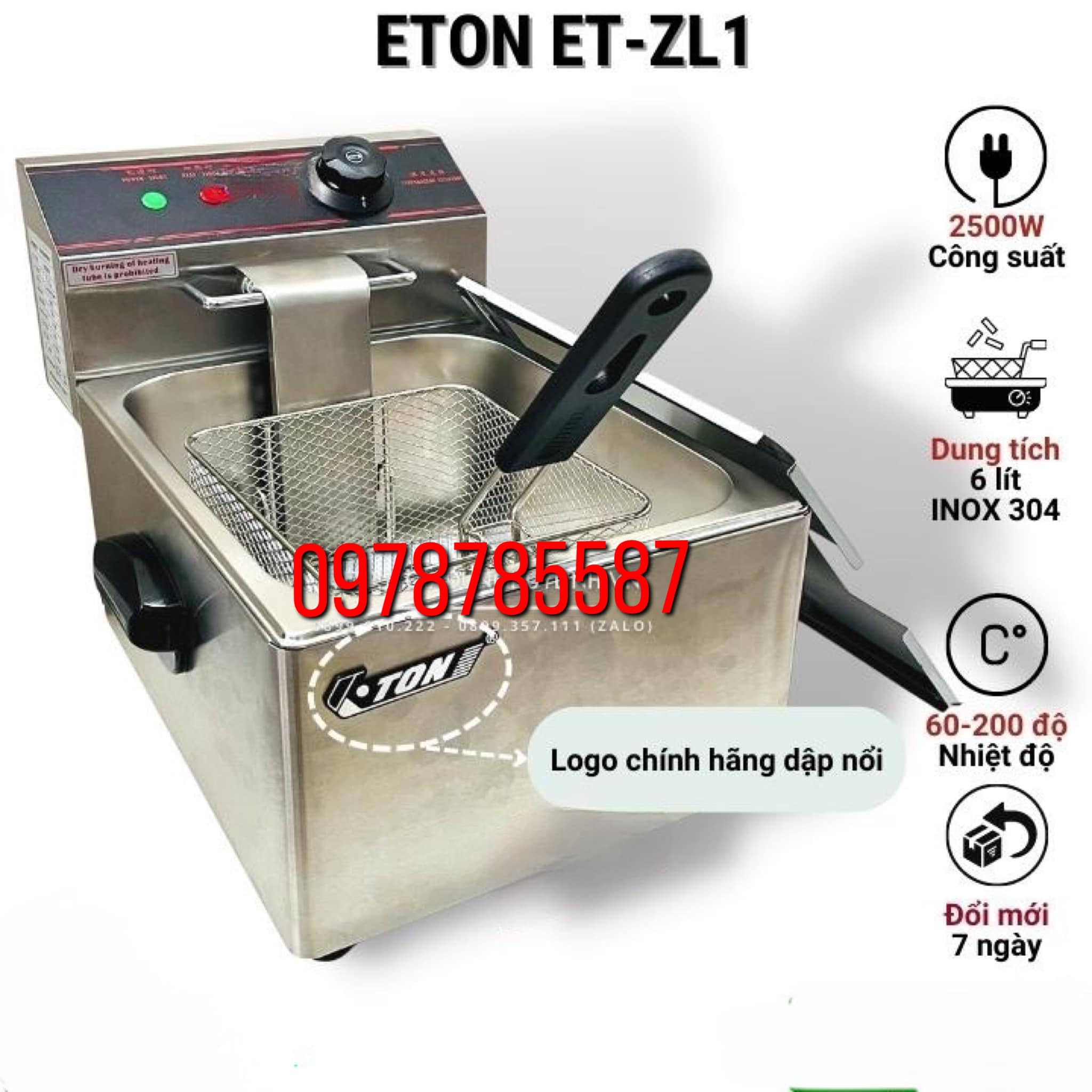 Bếp chiên nhúng đơn ngập dầu ETON ET-ZL1 - Dung tích 6 lít - Inox 304