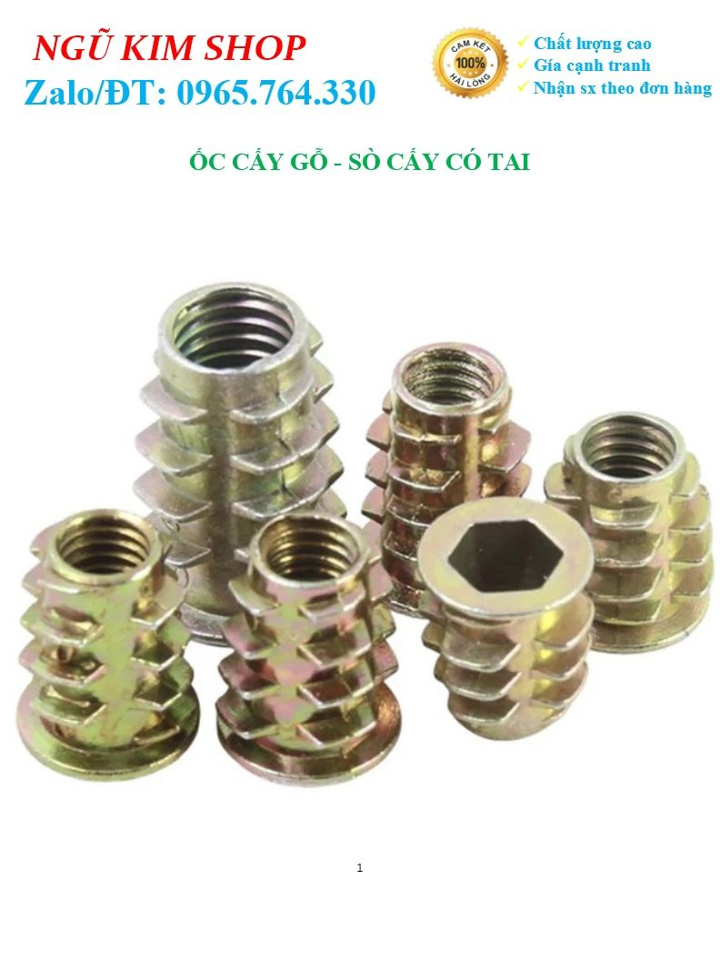 Ốc cấy gỗ _ ốc cấy có tai m4, m5, m6, m8
