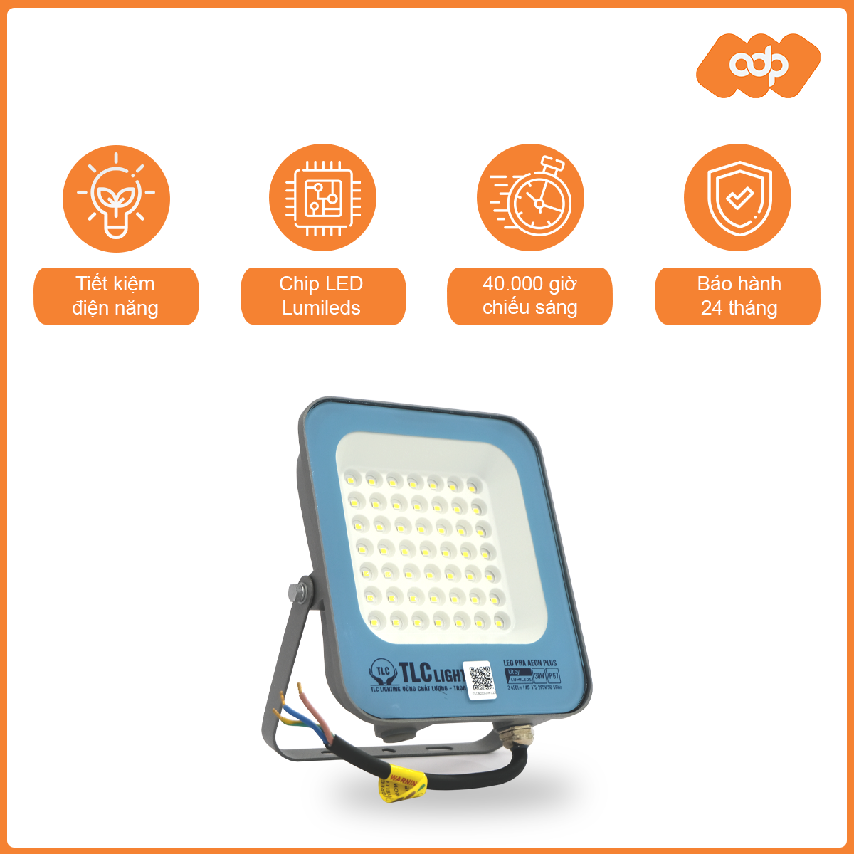 Đèn led pha aeon plus tlc lighting công suất 20w, 30w, 50w, 100w, 150w, 200w chống nước, chống bụi, rỉ sét, chip led lumileds siêu sáng