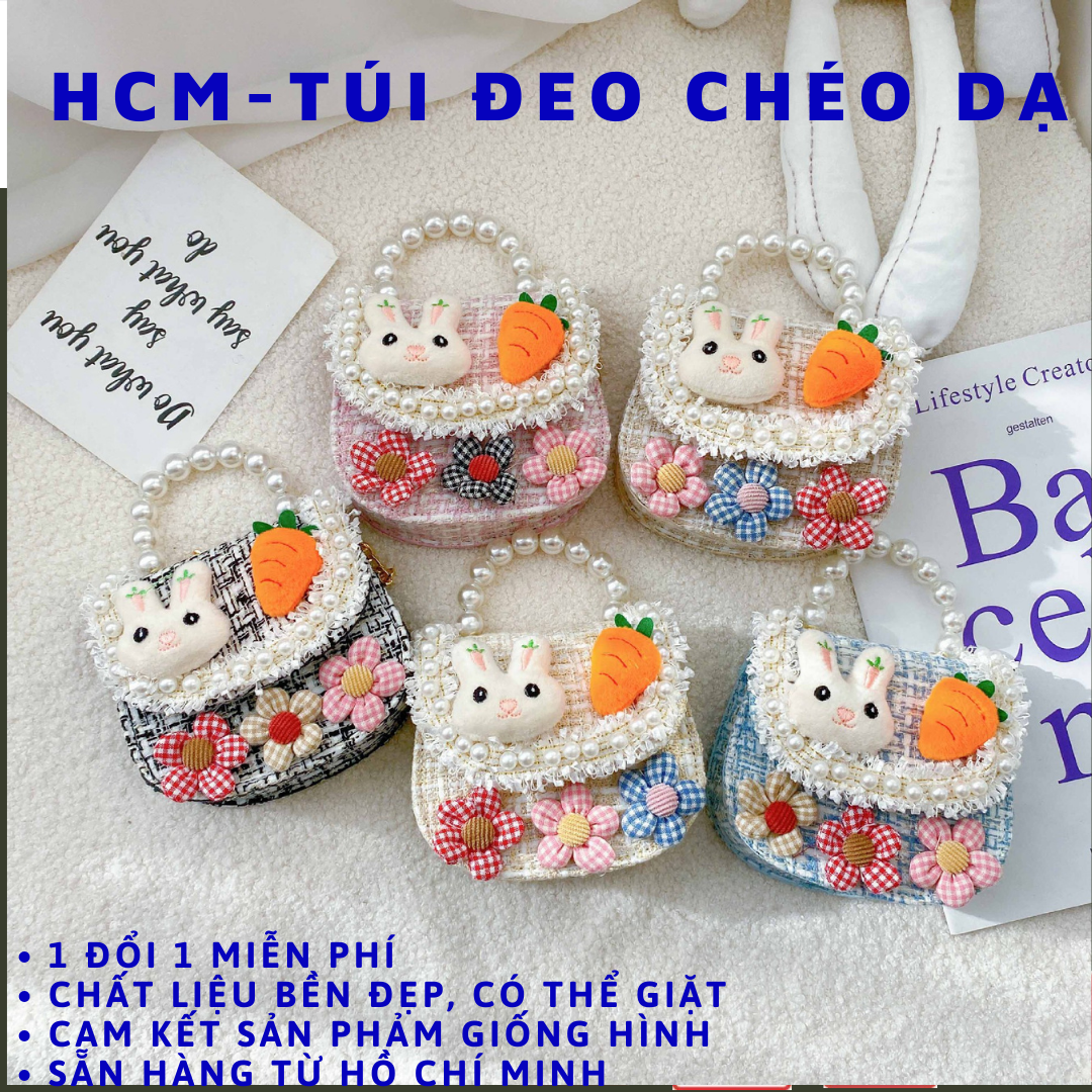 Túi xách cho bé gái, túi cho bé gái, túi đeo chéo cho bé gái, túi dạ cho bé gái hình thỏ cà rốt cực hot