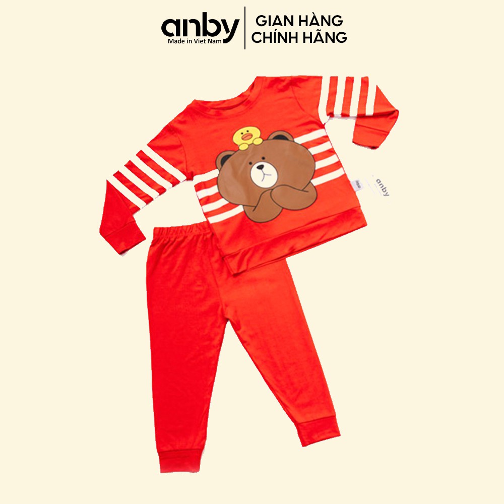 Quần áo trẻ em ANBY bộ đồ cho bé từ 1 đến 6 tuổi dài tay hình gấu nâu thun lạnh