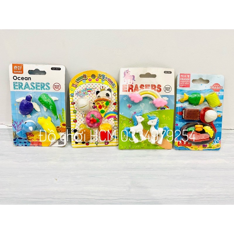 [HCM] [NHIỀU MẪU] Gôm tẩy bút chì hình thú/ hình đồ ăn/ hình nhà bếp nấu ăn cắt thái trái cây dành cho bé học tập