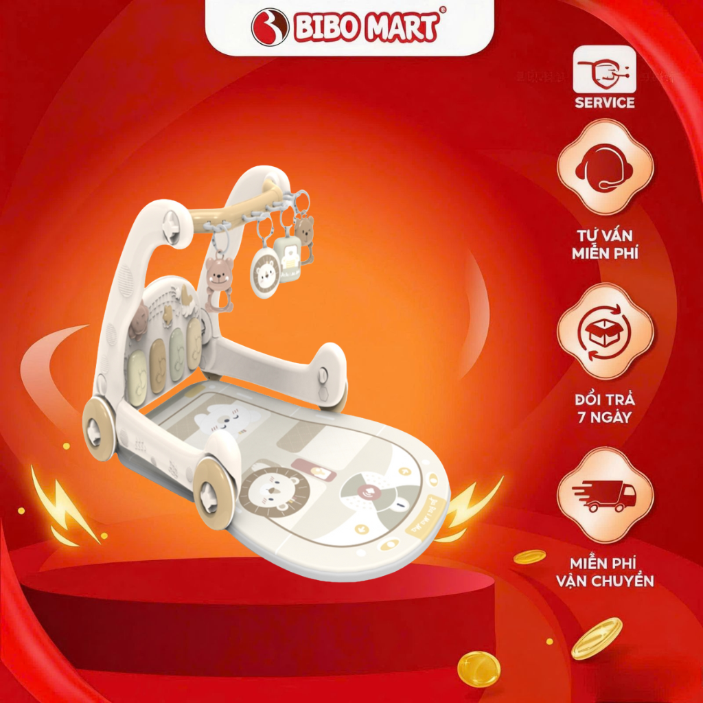 Thảm Nằm Chơi Đạp Nhạc Cho Bé Kết Hợp Với Xe Tập Đi HX 9201 Cho Bé Từ 0 Đến 12 Tháng Tuổi - Bibomart