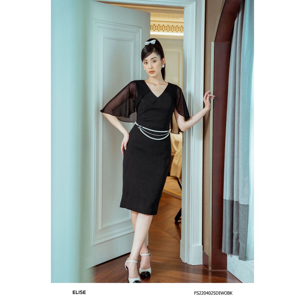 Đầm đen tay kate chiffon thiết kế elise fs2204025diwobk