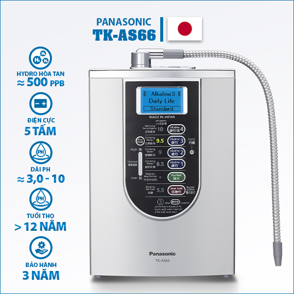 Máy lọc nước ion kiềm Panasonic TK-AS66, thiết kế khá nhỏ gọn, sang trọng, công nghệ hiện đại từ Nhật bản