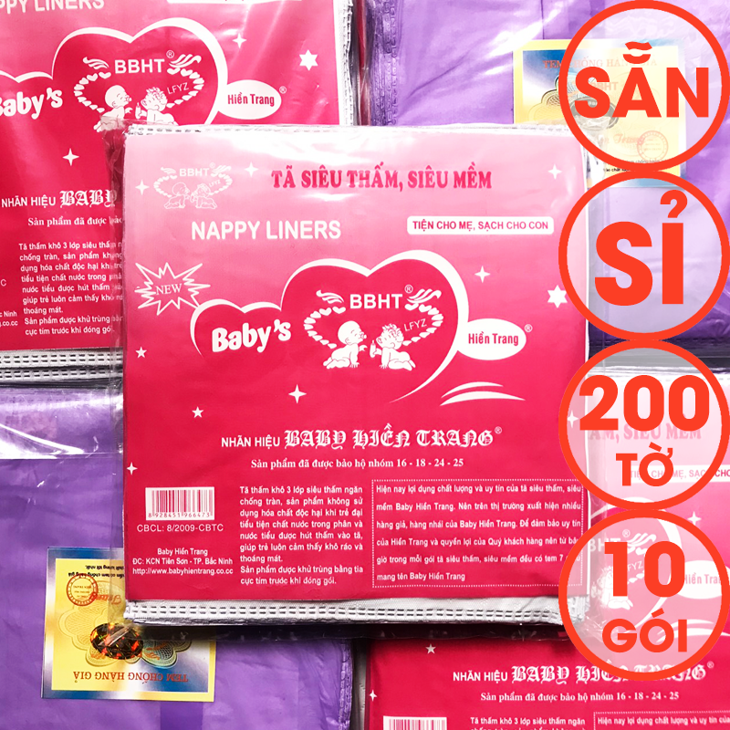 Sỉ 10 gói miếng lót phân su baby hiền trang 200 tờ