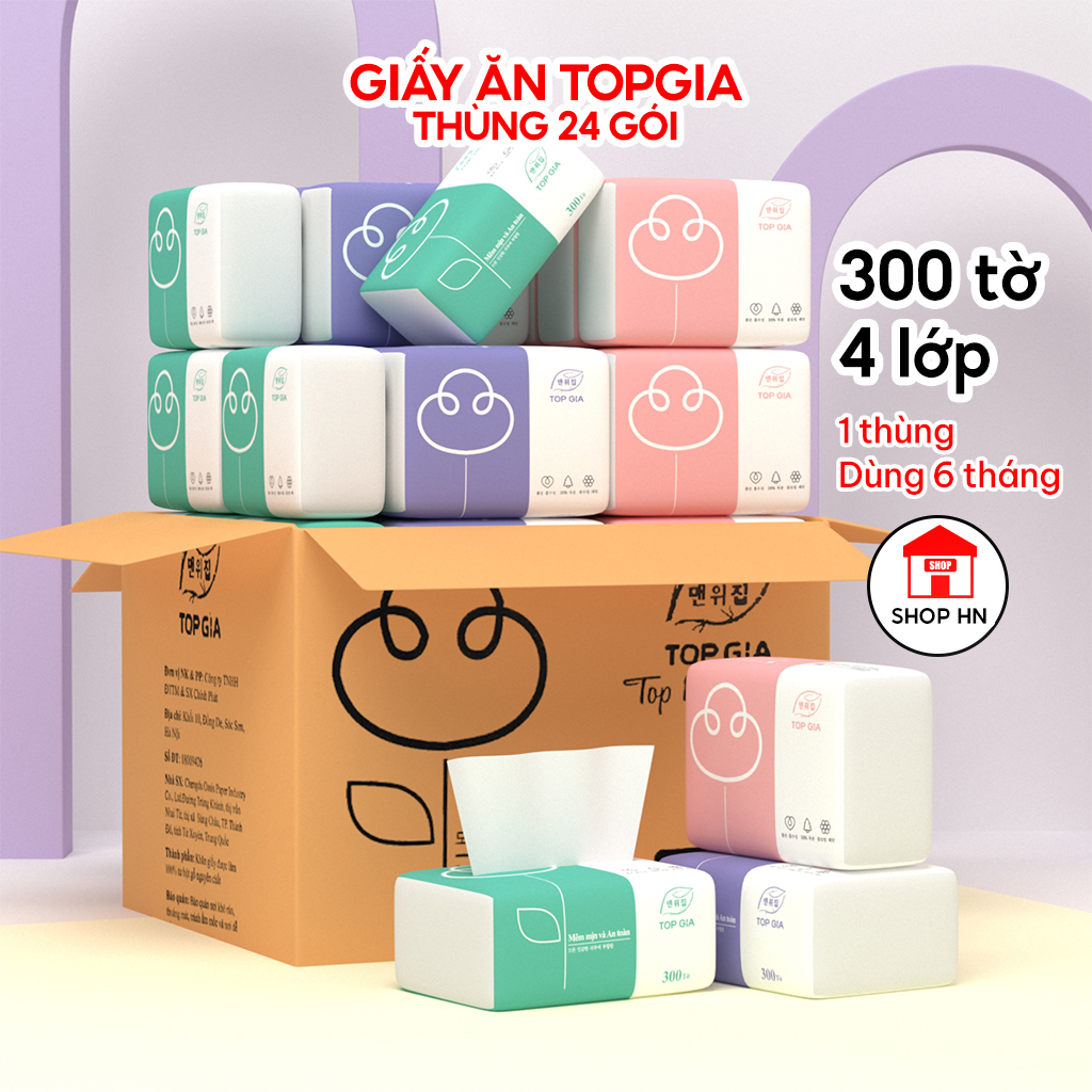 Khăn giấy rút TopGia thùng 30 gói, giấy ăn gấu trúc cao cấp, không bị mủn và an toàn cho da