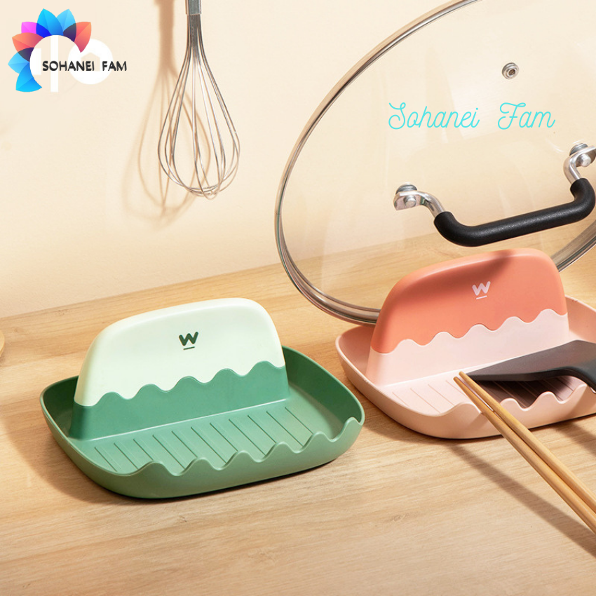 [HCM] Giá Đỡ Nắp Nồi, Khay Gác, Đũa, Muỗng, Vá, Dao, Thớt Khi Nấu Ăn Phối 2 Màu Siêu Xinh Xắn -SOHANEI FAM -Dụng Cụ Nhà Bếp Tiện Ích