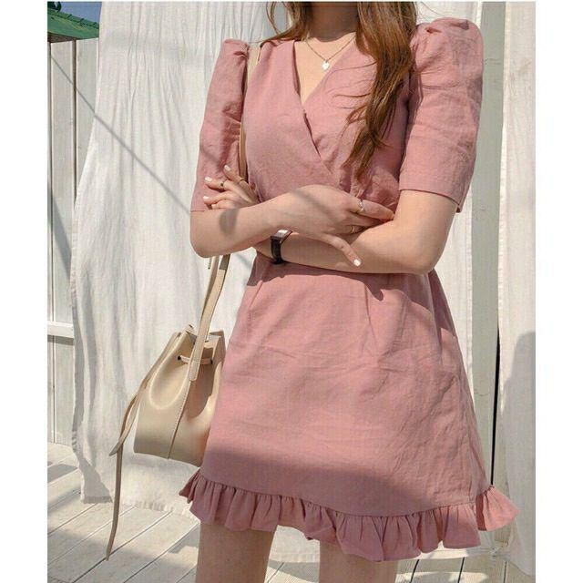 ⭐️Đầm Cổ V Phối Bèo Thắt Nơ